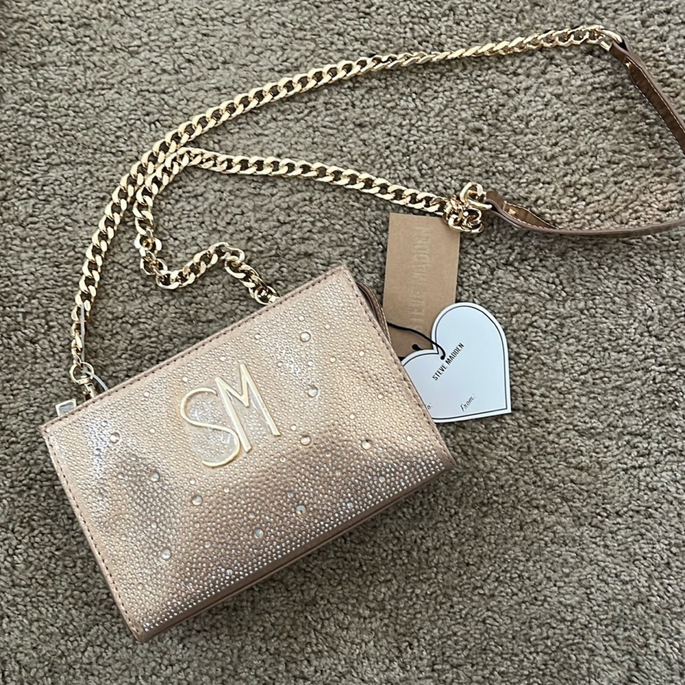 Steve Madden Rose Gold Rhinestone Bjayda Shine Embellished Bag, NWT